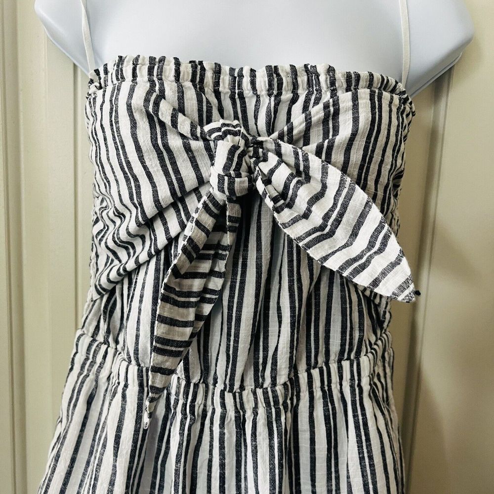 Aerie 100% Cotton Jumpsuit Striped Blue White Strapless Bow Tie Front Medium - Picture 3 of 11